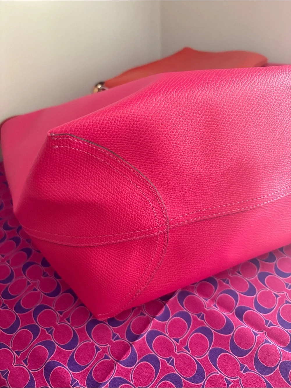 Coach Pink Tote with Orange  Trim and Matching Zip Pouch